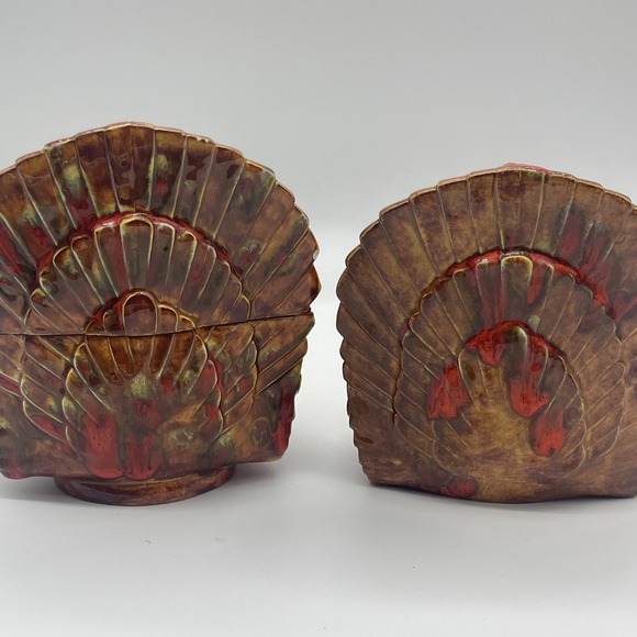 Hand Painted Ceramic Turkey Serving/ Candy Centerpiece W Napkin Holder VTG 80's - Picture 8 of 15